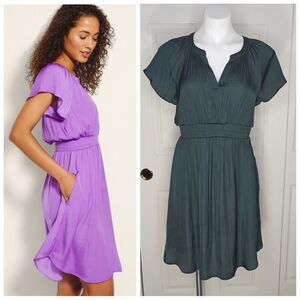 Soma crinkle satin flutter sleeve fit & flare dress sz S